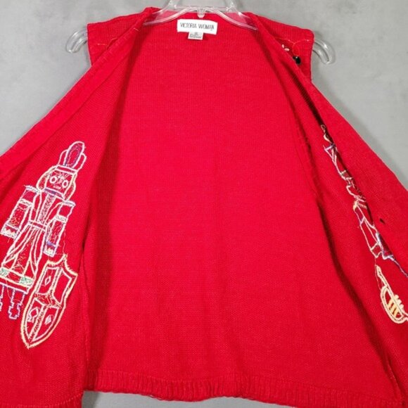 VTG Victoria Woman Holiday Sweater Vest 2X Red Embroidered Nutcracker Christmas - Picture 8 of 9